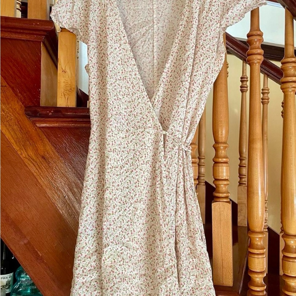 Brandy Melville Cream Wrap Sundress with Flutter Sleeves